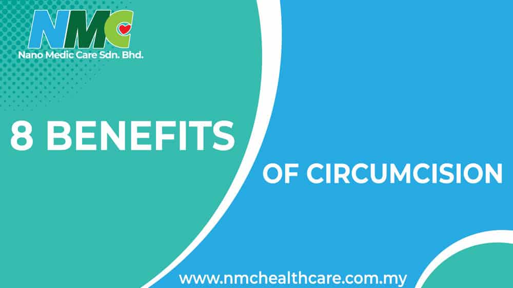 A blue and white background with white text explaining the benefits of circumcision.