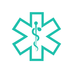 An emergency medical symbol on a green background.