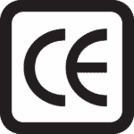 The ce logo in black and green.