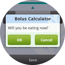 Tubeless insulin pump bolus calculator - screenshot.